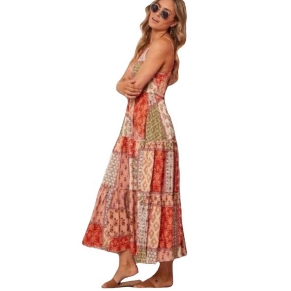 Anthropologie Abel the Label Gypsiana Patchwork Boho Maxi Dress Tie-Back‎ S - Picture 3 of 13